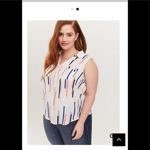 WHITE & MULTI LINE GEORGETTE BUTTON FRONT TANK